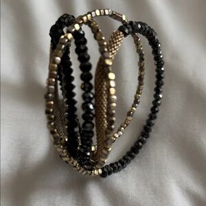 BOHO bracelet wire wrapped gold and black beads